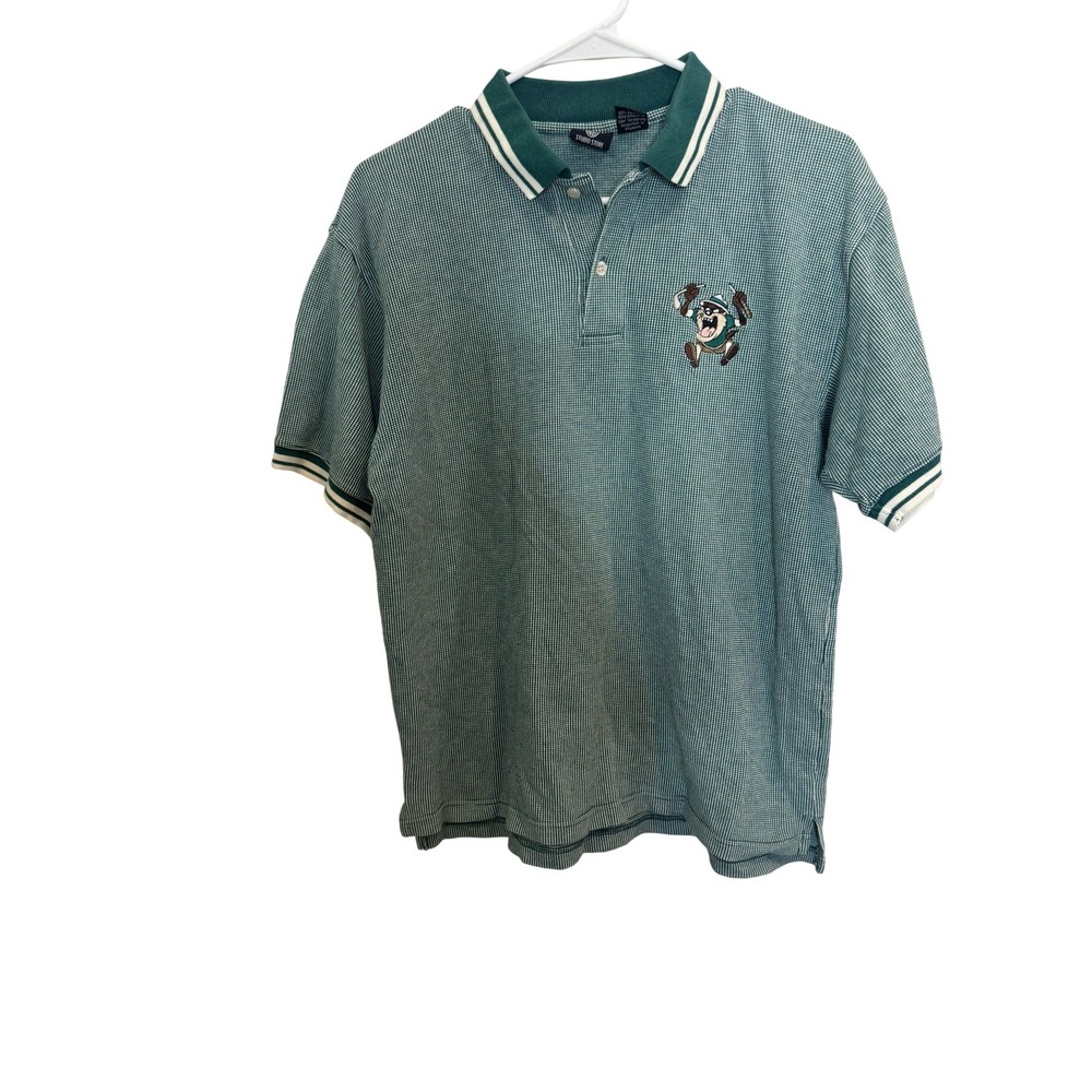 Vintage Warner Bros Studio Store Polo Shirt Mens M Green Taz Golf Looney Tunes